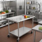 Thumbnail image #2 for John Boos DST6-3073SSW-C-X Stainless Steel Sorting Table, 72-7/8"W x 30-3/8"D, 16-Gauge 300 Series, Raised Edge, Undershelf, Locking Casters