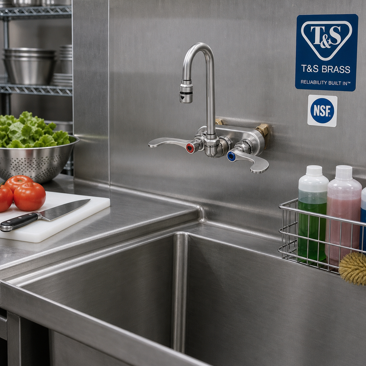 Product image #2 for T&S Brass B-1115-132X-02 Wall-Mount Workboard Faucet with 4-Inch Centers and 132X Gooseneck