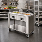 Thumbnail image #2 for Dinex DineXpress DXP2HFSL 2-Well Electric Slimline Mobile Hot Food Counter with Stainless Steel Open Base