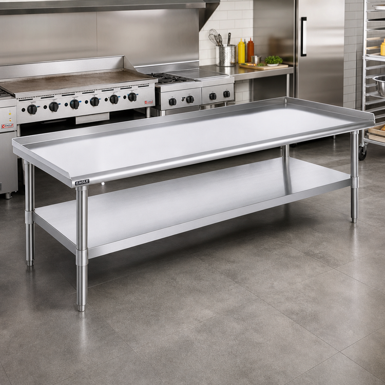 Product image #2 for Eagle Group 96-3/8-Inch Wide Stainless Steel Griddle Equipment Stand with Open Base and Undershelf