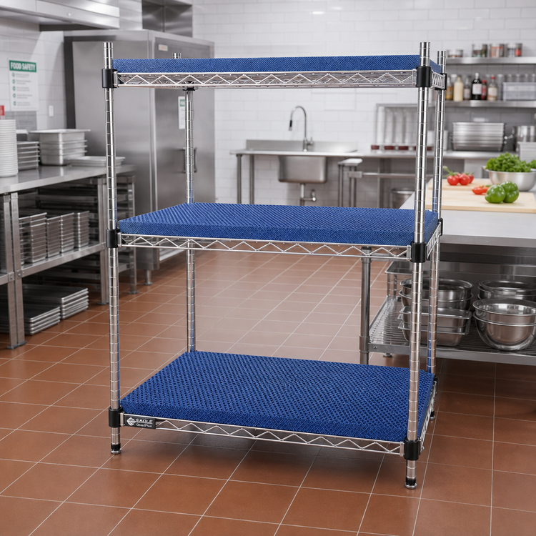 Product image #2 for Eagle Group QuadPlus Solid Blue Polymer Shelf Mat with Quad-Adjust Wire Frame, 30 x 24 Inch