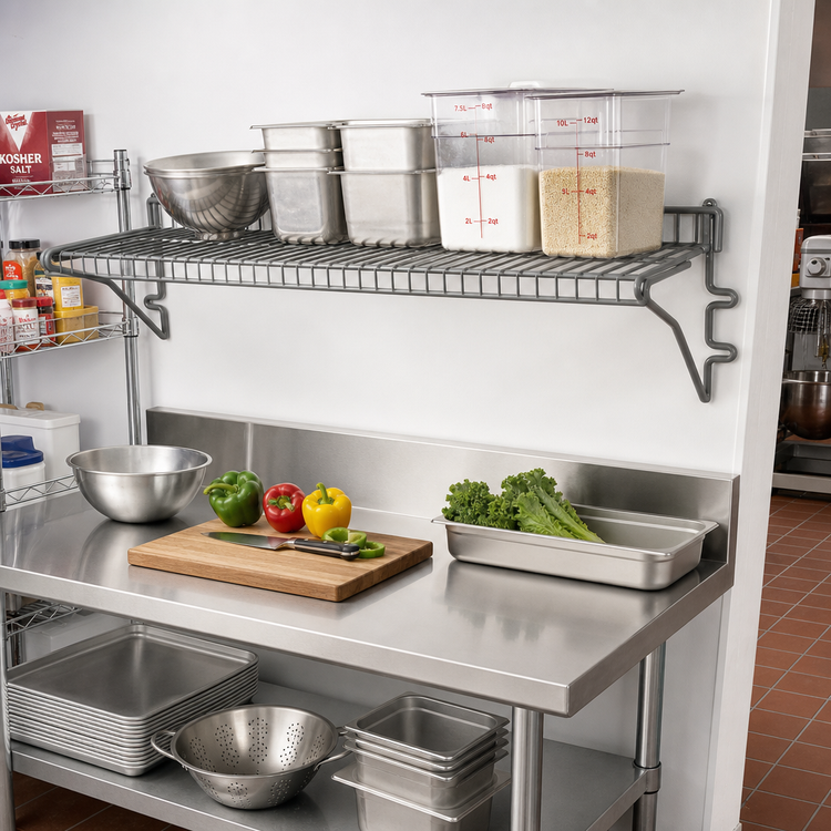 Product image #2 for Eagle Snap-n-Slide 72" W x 12" D Wall-Mounted Wire Shelf, Pewter Gray Epoxy, 210 lb. Capacity