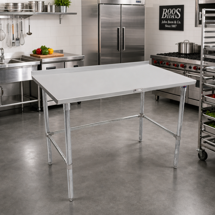 Product image #2 for John Boos Stallion 72-Inch W x 36-Inch D Stainless Steel Top Work Table with 1-1/2-Inch Rear Backsplash and Galvanized Base