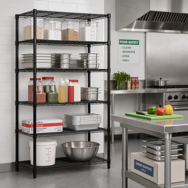 Product image #2 for Quantum 48"W x 14"D x 63"H 5-Shelf Wire Shelving Starter Kit, Black Epoxy Antimicrobial Finish
