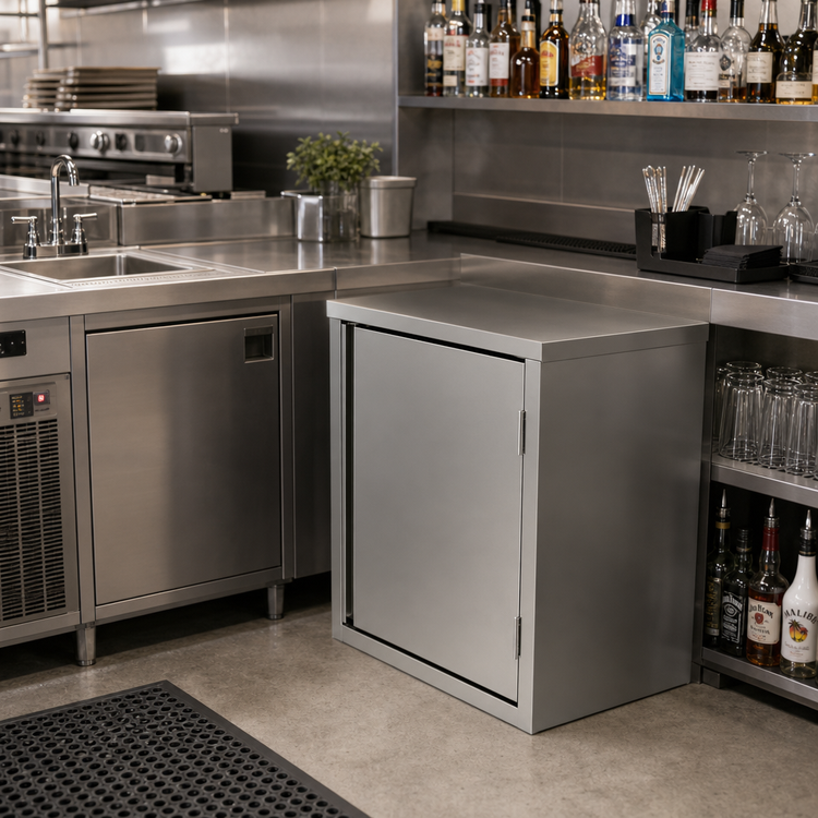 Product image #2 for BK Resources Stainless Steel Underbar Cabinet with Hinged Door, 24 x 24 Base