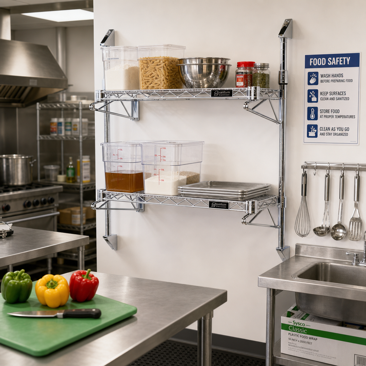 Product image #2 for Quantum Cantilever Double Shelf Wall-Mount Wire Shelving Unit with 2 Chrome-Plated 24 x 12 Inch Shelves