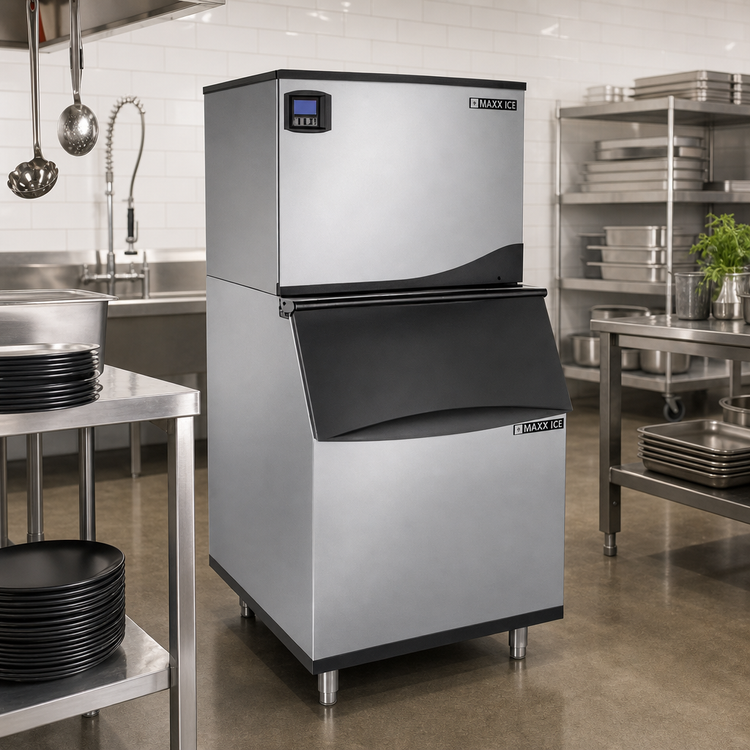 Product image #2 for Maxx Ice Intelligent Series 30 Inch Air-Cooled Modular Half Dice Cube Ice Machine with 470 lb Storage Bin
