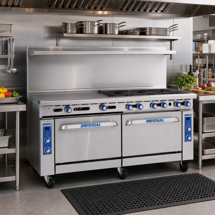 Product image #2 for Imperial Pro Series 72-Inch Gas Restaurant Range with 6 Open Burners, 36-Inch Griddle, 1 Convection Oven, and 1 Standard Oven