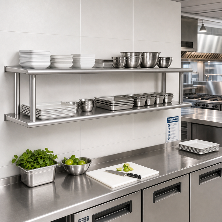 Product image #2 for Advance Tabco Double-Tier Pass-Thru Wall Shelf, 132W x 24D, Stainless Steel