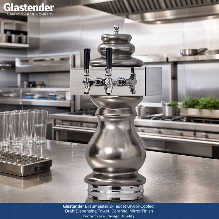 Product image #2 for Glastender Braumeister 2-Faucet Glycol-Cooled Draft Dispensing Tower, Ceramic, Mirror Finish