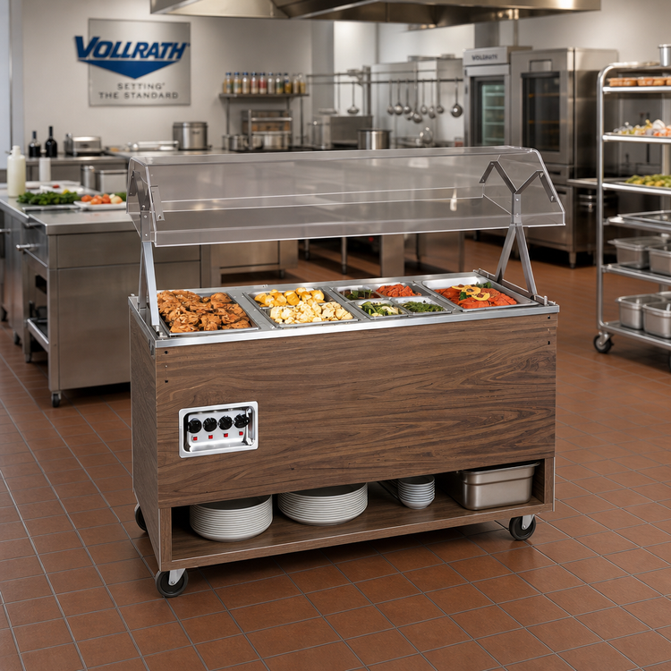 Product image #2 for Vollrath 2-Series Affordable Portable 3-Well Mobile Hot Food Station with Open Storage Base and Buffet Breath Guard