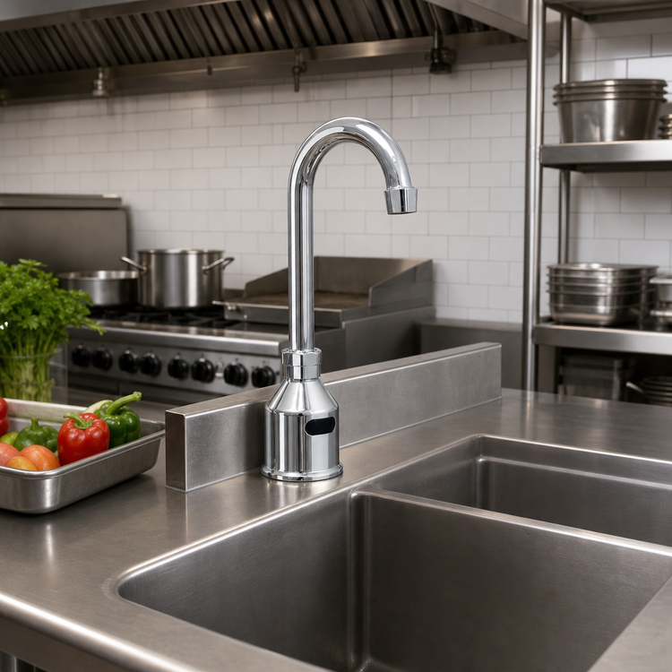 Product image #2 for Electronic Sensor Touchless Deck-Mount Faucet with 3-1/2-Inch Gooseneck Spout and Adjustable Temperature