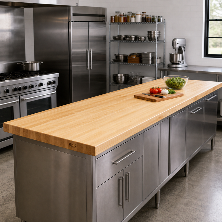 Product image #2 for Boos Block Edge Grain Northern Hard Rock Maple Kitchen Countertop, 132 x 27 x 1-1/2 Inch, Varnique Finish, No Backsplash