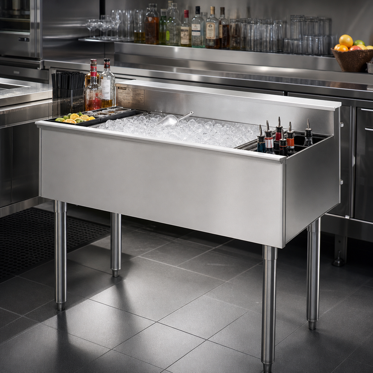 Product image #2 for Eagle Group 1800 Series 36-Inch Underbar Cocktail Unit with 16-Inch Deep Insulated Ice Bin and 8 Bottle Wells
