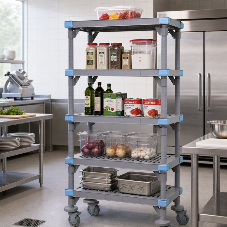 Product image #2 for Quantum Millenia 5-Shelf Mobile Polymer Shelving Starter Unit, 24"W x 21"D x 86"H, Gray