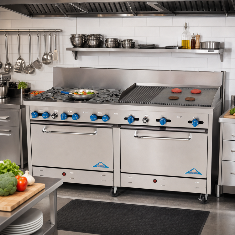 Product image #2 for Comstock-Castle 72-Inch Commercial Gas Range with 6 Star Burners, 36-Inch Char-Broiler, and 2 Extra-Wide Ovens