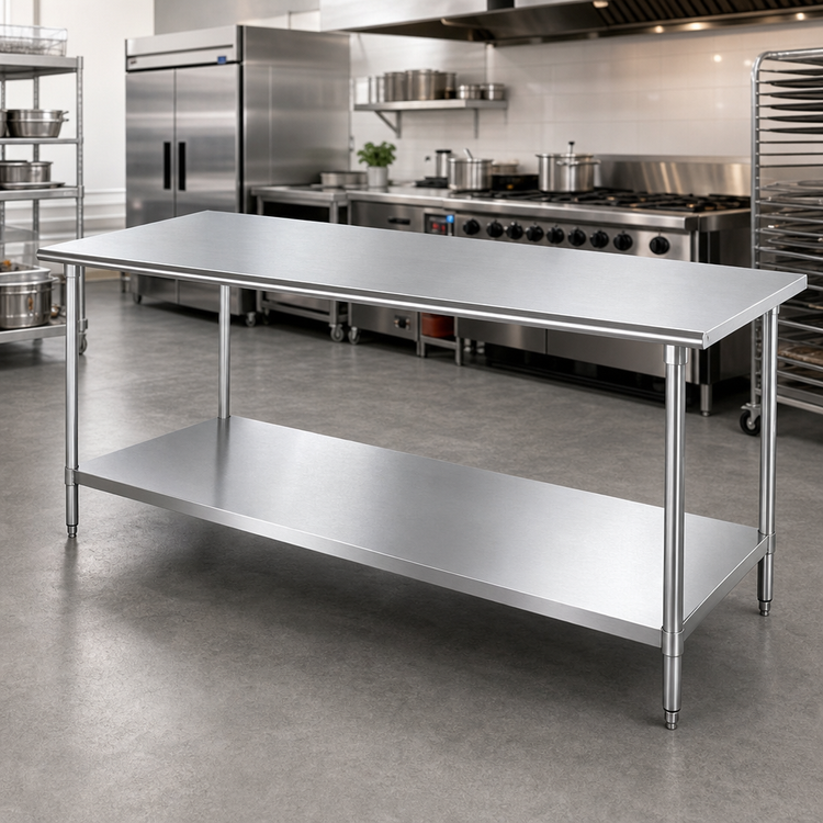 Product image #2 for Advance Tabco 120" x 30" 304 Stainless Steel Flat Top Work Table with Adjustable Undershelf