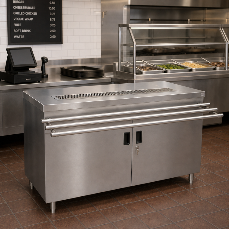 Product image #2 for BK Resources Stainless Steel Cashier-Serve Counter with Hinged Doors and Lock, 60 Inch x 30 Inch