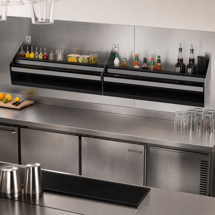 Product image #2 for Glastender 55-Inch Double Speed Rail, Stainless Steel, Open Step-and-Rail Design