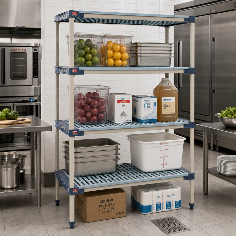 Product image #2 for MetroMax 4 Rust-Proof All-Polymer Starter Shelving Unit with 4 Open Grid Shelves, 42W x 24D x 74H