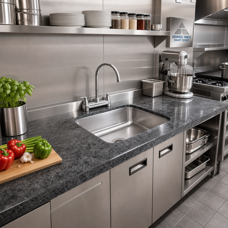 Product image #2 for Advance Tabco Smart Series™ 1-Compartment Undermount Sink Bowl, 14 x 16 x 10 Inch Bowl, 18-Gauge 304 Stainless Steel, Residential Finish