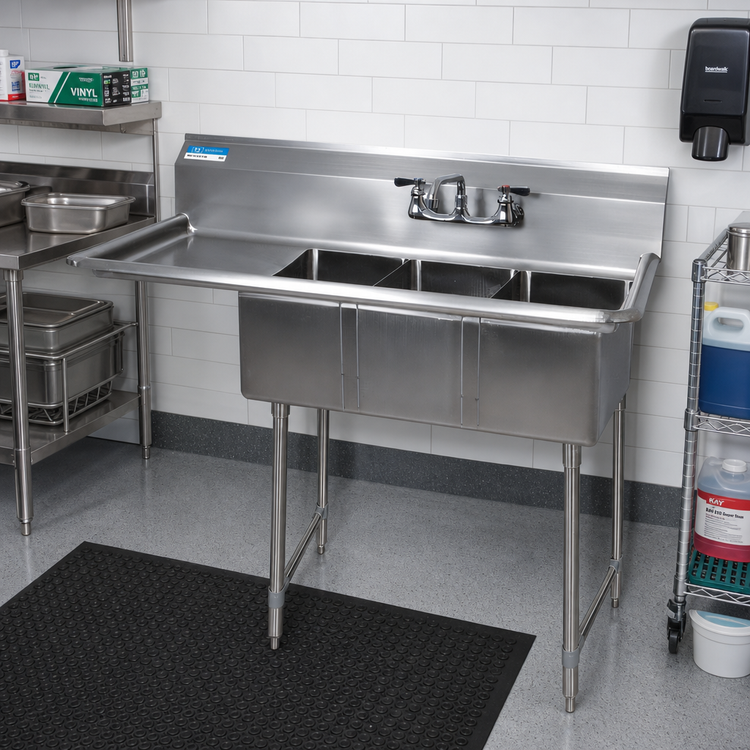 Product image #2 for 3-Compartment Stainless Steel Convenience Store Sink with Left 15-Inch Drainboard