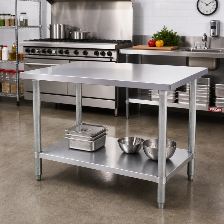 Product image #2 for 60-Inch x 30-Inch Flat Top Stainless Steel Work Table with Galvanized Undershelf