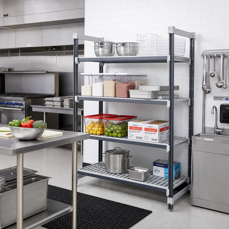 Product image #2 for Cambro Camshelving Elements XTRA 4-Shelf Vented Stationary Starter Polymer Shelving Unit, 18 x 72 x 72 Inches