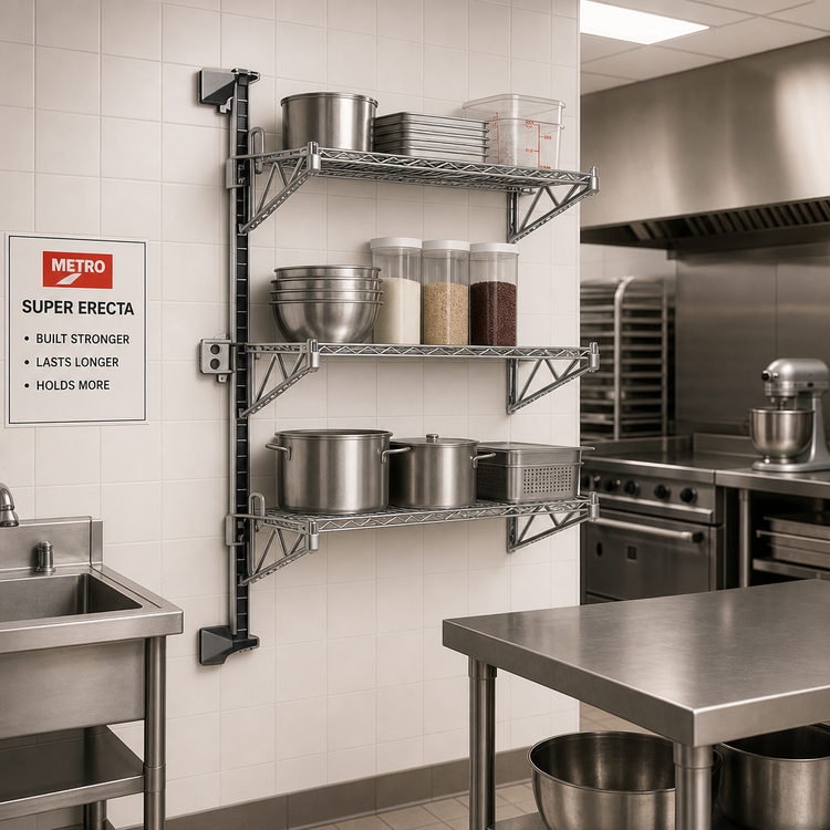 Product image #2 for Metro Super Erecta Preconfigured 3-Tier Wall-Mount End Unit Shelf Support, Chrome Plated