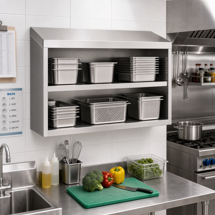 Product image #2 for Wall-Mounted Open Front Stainless Steel Cabinet, 36 x 15 Inches