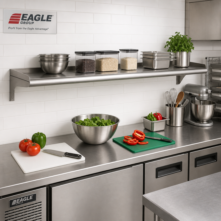 Product image #2 for Eagle Group WS1260-14/3 Wall-Mounted Shelf, 60 Inch W x 12 Inch D, 14 Gauge Type 304 Stainless Steel