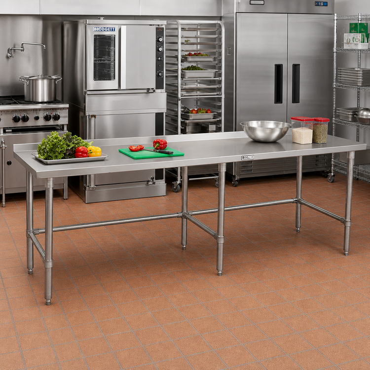 Product image #2 for John Boos Stallion 144 Inch x 24 Inch Stainless Steel Work Table with 1-1/2 Inch Rear Riser