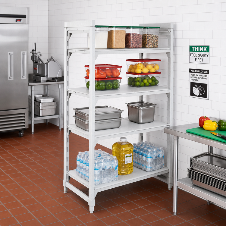 Product image #3 for Cambro Camshelving Premium 4-Shelf Solid Stationary Starter Unit, 21"W x 54"L x 84"H, Speckled Gray