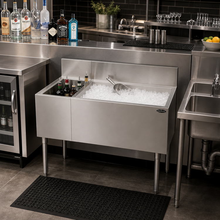 Product image #2 for Krowne Royal Series Stainless Steel 42-Inch Underbar Combination Ice Bin with Right-Side 30-Inch Ice Bin, 12-Inch Insulated Bottle Storage, and 10-Circuit Cold Plate