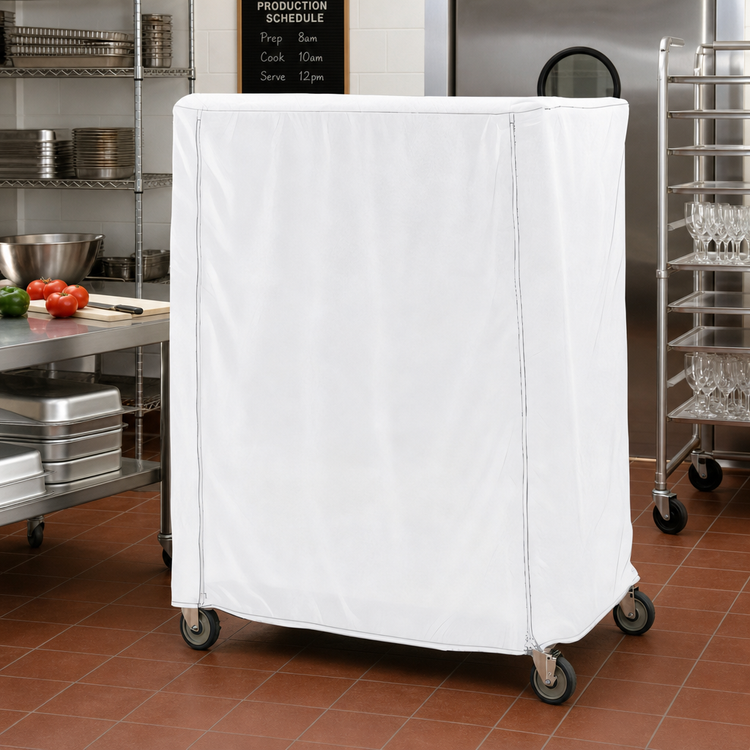 Product image #2 for Metro Queen Mary and Banquet Cart Cover, 48 x 18 x 62 Inch, Uncoated Knitted Polyester, White, Velcro Fastener