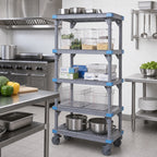 Thumbnail image #2 for Quantum Millenia QPM243674VS-5 Gray Mobile Polymer Starter Shelving Unit, 36"W x 24"D x 74"H, 5 Open Grid Shelves