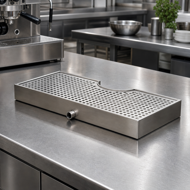 Product image #2 for 18 Inch x 9 Inch Surface Mount Stainless Steel Drip Tray Trough with Perforated Screen and 1/2 Inch Drain