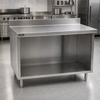 Thumbnail image #2 for Eagle Group Spec-Master OB24120SEM-BS 120-Inch Stainless Steel Work Table with Open-Front Cabinet Base, 4-1/2-Inch Backsplash and Marine Edge