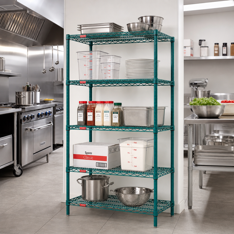 Product image #2 for Eagle Group Valu-Gard 5-Tier Stationary Starter Wire Shelving Unit, 36W x 24D x 74H, Green Epoxy Finish