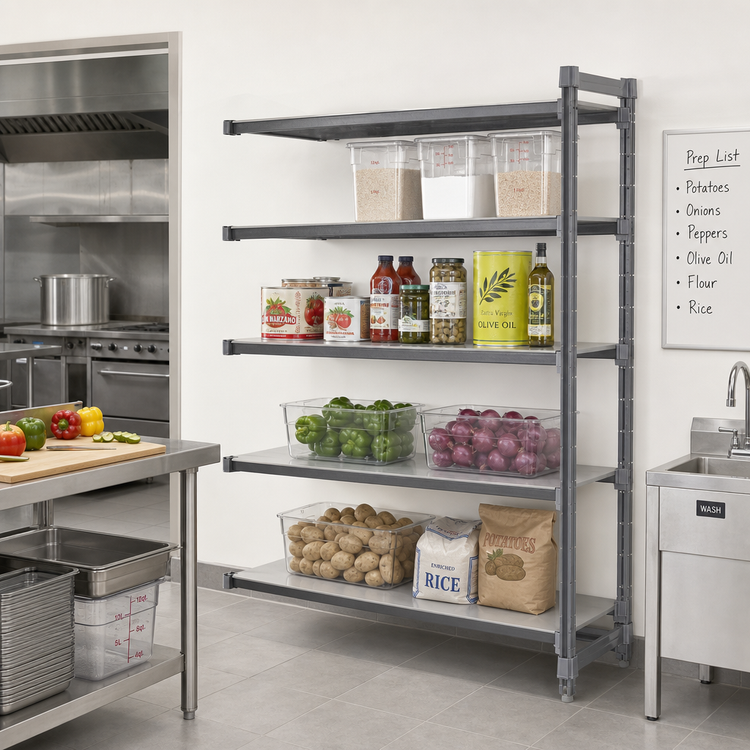Product image #2 for Cambro Camshelving Basics Plus 4-Tier Solid Polymer Add-On Shelving Unit, 21 x 54 x 64 Inches, Brushed Graphite