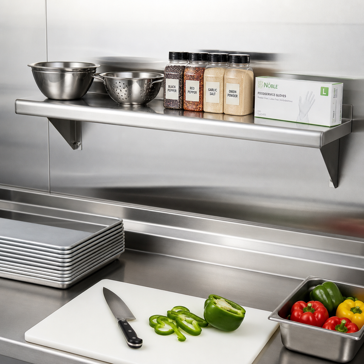 Product image #2 for Eagle Snap-n-Slide 60"W x 12"D Wall-Mounted Stainless Steel Shelf with Rolled Front Edge