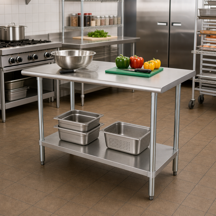 Product image #2 for Advance Tabco Special Value Series 48" x 18" Flat Top Stainless Steel Work Table with Adjustable Undershelf