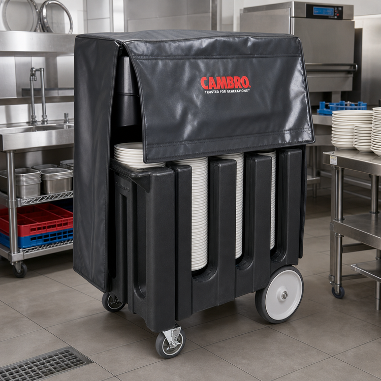 Product image #3 for Cambro DC700 Black 6-Column Dish Caddy Cart for 7-Inch Plates with Vinyl Dust Cover