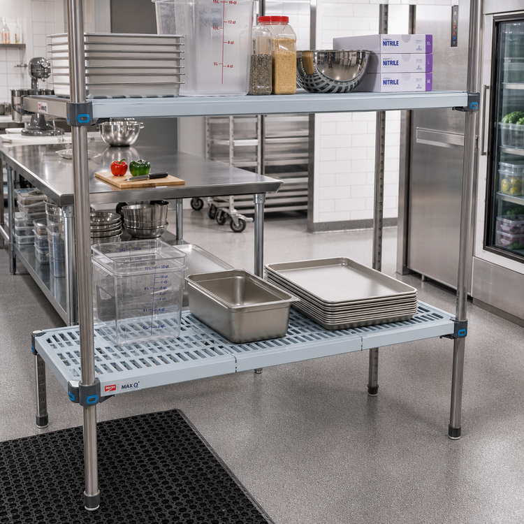 Product image #2 for MetroMax Q Vented Polymer Shelf with Epoxy-Coated Steel Frame, 72 Inch x 18 Inch