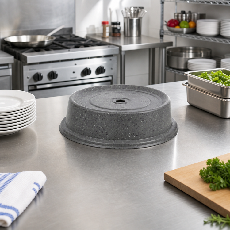 Product image #3 for Cambro Versa Camcover Round Fiberglass Plate Cover, 9-11/16 Inch Inside Diameter, Granite Gray