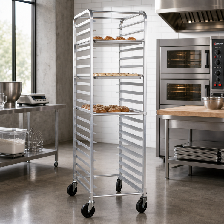 Product image #2 for Omcan USA Full-Size Mobile Aluminum Pan Rack with Curved Top, 20-Pan Capacity