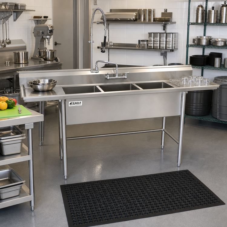 Product image #2 for Eagle Group S14 Series Three-Compartment Stainless Steel Sink with Dual 18-Inch Drainboards