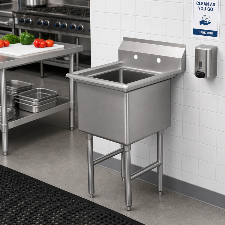 Product image #2 for Advance Tabco 1-Compartment Fabricated Sink with 18 x 24 x 14 Bowl, 16 Gauge 304 Stainless Steel, No Drainboards