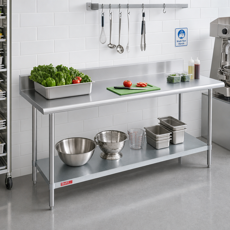 Product image #2 for Duke 144-Inch x 24-Inch Stainless Steel Work Table with 5-Inch Riser and Galvanized Undershelf