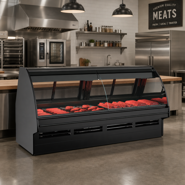 Product image #2 for Fusion® 148-1/2 Inch Wide Curved-Glass Refrigerated Service Case with Remote DX Refrigeration